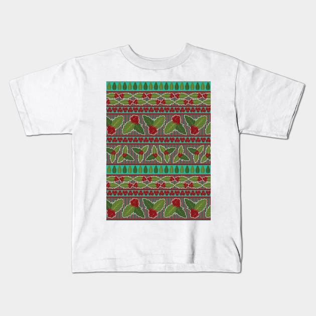 Holly Berries Pattern Kids T-Shirt by zarya_kiqo